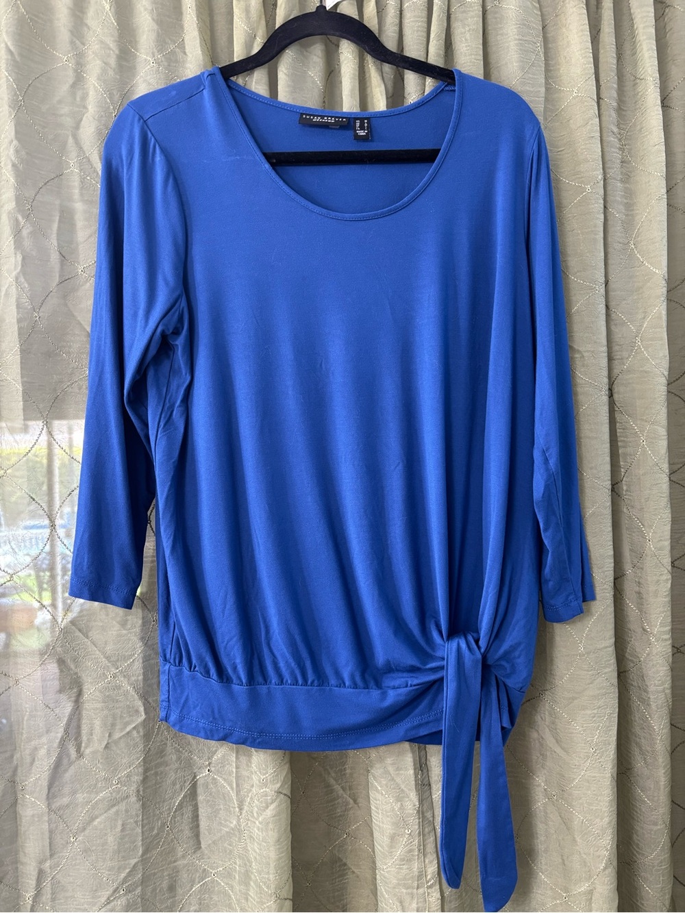Susan Graver Royal Blue Long Sleeve Tie-Hem Top